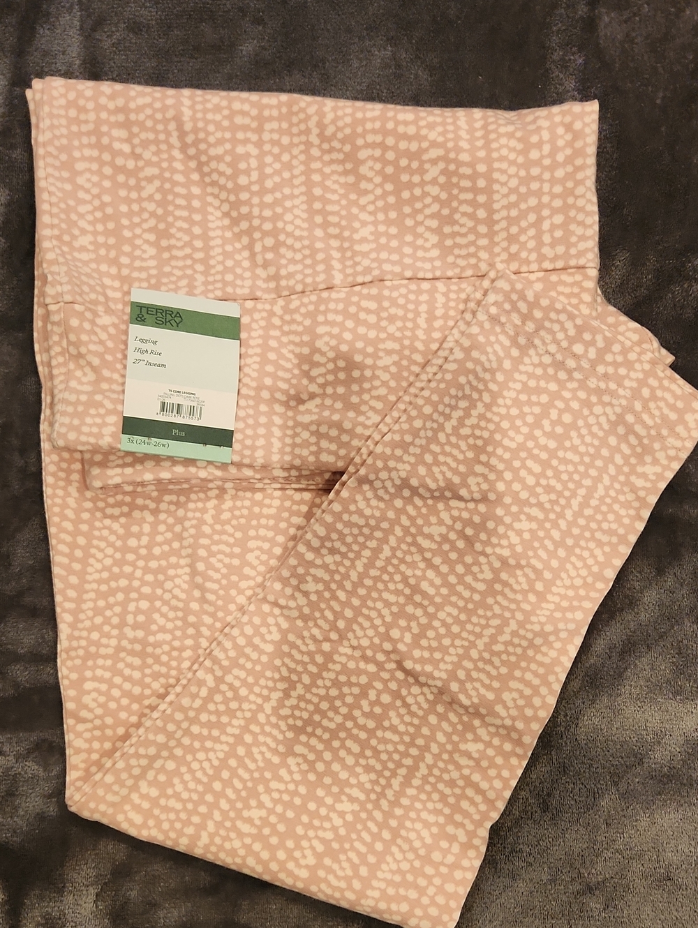 Womens 3X Terra & Sky Pale Pink Dot-Print Leggings